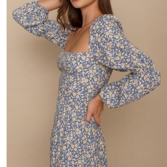 Reformation Mica Long Sleeve Midi Dress Square Neck Wallflower Blue Size 8 - Picture 3 of 13
